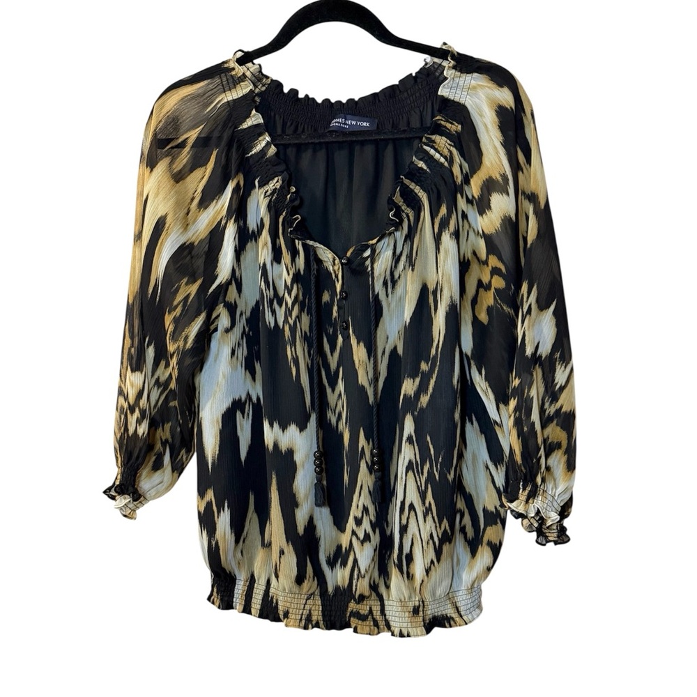 Jones New York Black and Gold Patterned Blouse